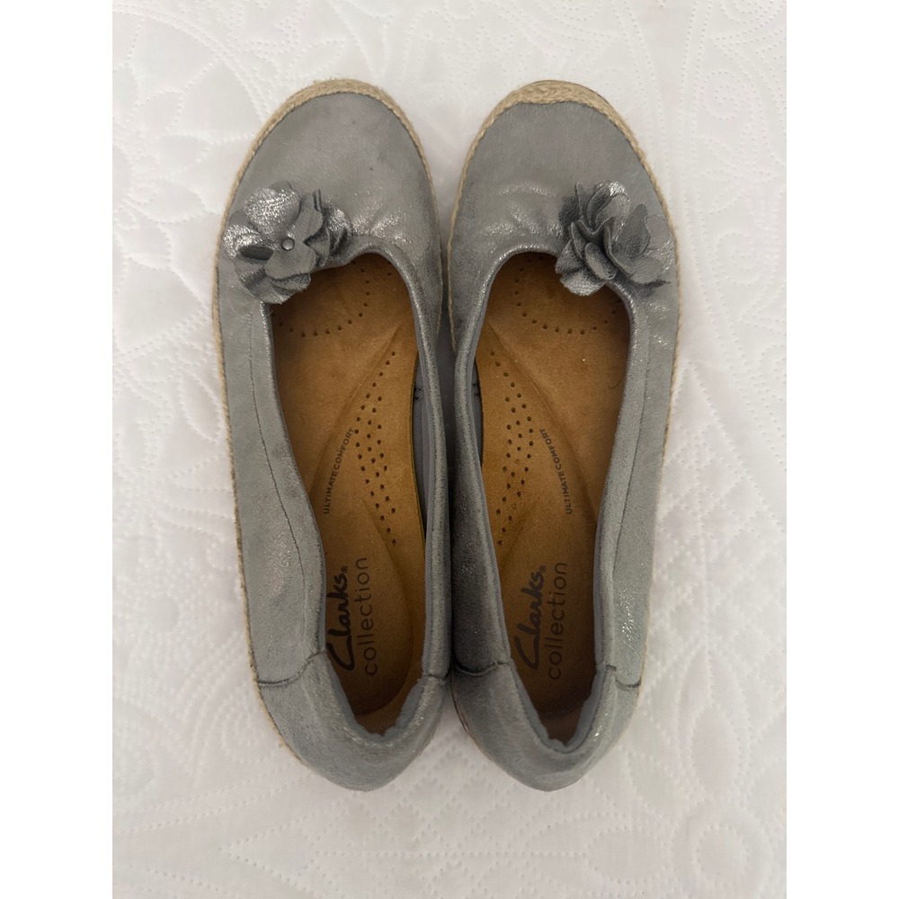 Clarks Eliana Jade Shimmer Flats Pewter Silver Slip On Comfort Shoes Size 8.5 - Picture 6 of 12